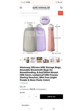 Momcozy Silicone Milk Storage Bags ,Bundle of 2 packs (boxes) of 2 [COPY]